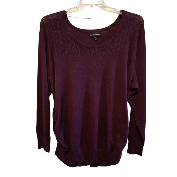 Lane Bryant Womens Plum Ruched Long Sleeve Knit Sweater Size 22/24 - Picture 1 of 8